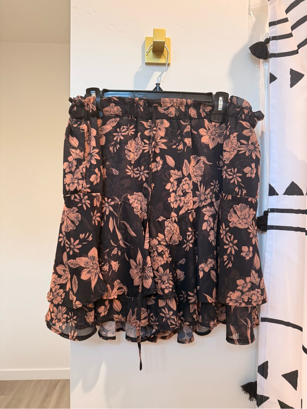 Floral Tiered Ruffle Skirt - Black with Brown Floral